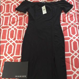 Long off the shoulder dress with slit
